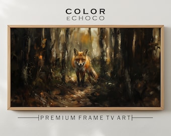 Frame TV Art Fox In Forest  Dark Academia Witchy Room Decor Dark Cottagecore Animal Wall Art Gothic Wildlife Wilderness Red Fox Lush Forest