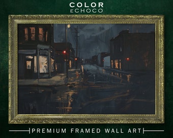 Deserted Street Framed Print,Ornate Gold Framed,Vintage Frame,Vintage Oil painting,Dark Art,Moody Art,Dark Academia,Dark Americana,Moody Art