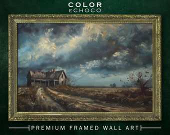 American Ranch Framed Print,Ornate Gold Framed,Vintage Frame,Vintage Oil painting,Dark Art,Moody Art,Dark Academia,Dark Americana Art,Moody