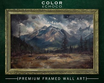 American Wildernes Framed Print,Ornate Gold Framed,Vintage Frame,Vintage Oil painting,Dark Art,Moody Art,Dark Academia,Dark Americana,Moody