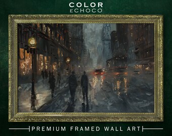 Bustling Streets Framed Poster Print,Ornate Gold Framed,Vintage Frame,Vintage Oil painting,Dark Art,Moody Art,Dark Academia,Dark Americana