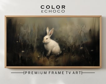 Rabbit in Meadow Frame TV Art, Dark Cottagecore (Digital Download)