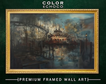 Faded Carnival Framed Print,Ornate Gold Framed,Vintage Frame,Vintage Oil painting,Dark Art,Moody Art,Dark Academia,Dark Americana Art,Moody