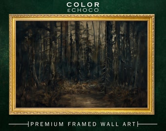 Mysterious Forest Framed Print,Ornate Gold Framed,Vintage Frame,Vintage Oil painting,Dark Art,Moody Art,Dark Academia,Dark Americana,Moody
