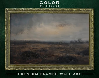 American Prairie Framed Print,Ornate Gold Framed,Vintage Frame,Vintage Oil painting,Dark Art,Moody Art,Dark Academia,Dark Americana,Moody