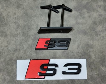 S3 Grille Badge Front Logo + S3 Emblem Rear Trunk Sticker Black Car Accessories
