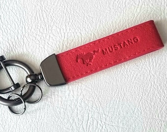 Mustang Keychain Leather Red Keyring Shelby Gt500 Car Accessories Gift For Men Birthday