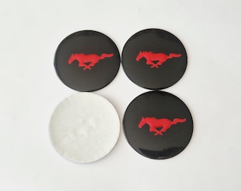 Mustang Horse Emblem Stickers 4pcs: 56mm Wheel Center Caps