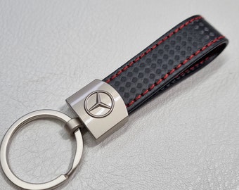 Mercedes Keychain Leather Carbon Keyring Logo Car Accessories Gift For Men Birthday