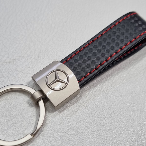 Mercedes Keychain Leather Carbon Keyring Logo Car Accessories Gift For Men Birthday