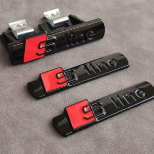 Sline Emblema de Calandra mas 2 Logos Laterales Color Negro Brillo Accesorios para Coches Tuning