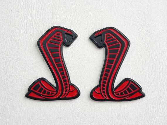 thumbnail image 2 of Red Ford Mustang Cobra GT V8 Supercharged Badge Emblem – Eye-Catching 3D Look, Silver Finish 2 of 4
