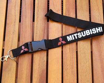 Mitsubishi Keychain Leather Logo Keyring Lanyard Car Accessories Gift For Men Birthday