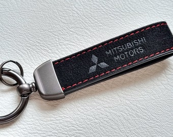 Mitsubishi Keychain Leather Logo Keyring Lanyard Car Accessories Gift For Men Birthday