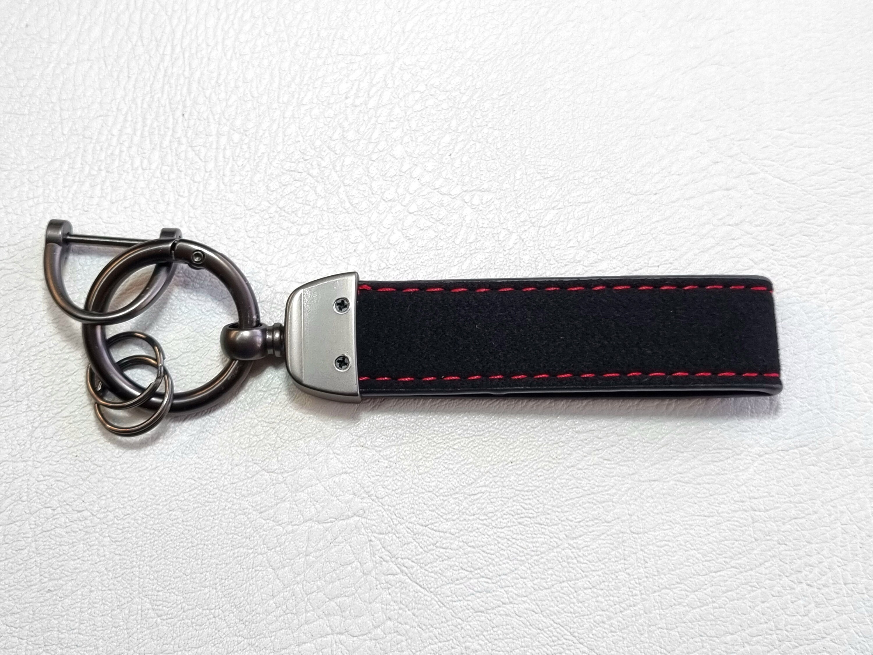 Fiat Abarth Blue Suede Key Ring Chain – Alcantara Stitched 500 595 695 Punto, Luxury Clip-On