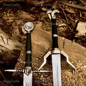 Handmade Witcher Master Sword Replica Sword of Geralt Of Rivia Silver Slayer Monster Sword Feline Steel Sword Christmas gift For Him
