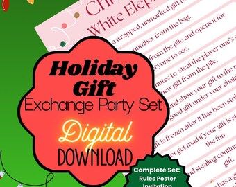 Regels voor het uitwisselen van kerstcadeaus, uitnodigingsset (digitale download)