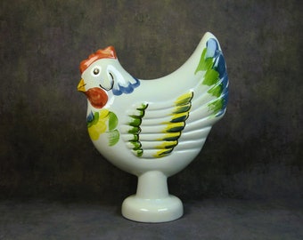 Figura de pollo de cerámica, blanco con flores de colores, vintage, muy buen estado, 6.69x3.15x8.27in