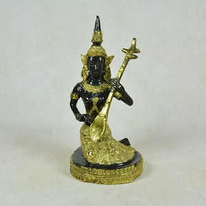 Thai Temple Musician Figurine – Vintage Gilded Bronze Art