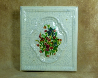 Vintage 1982 Inga Korfer Tile, Floral Ceramic Art, Wall or Stove Install, 10.2x8.7x2 in