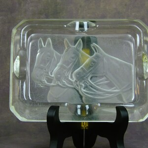Vintage Glass Ashtray – Three Horse Heads Design