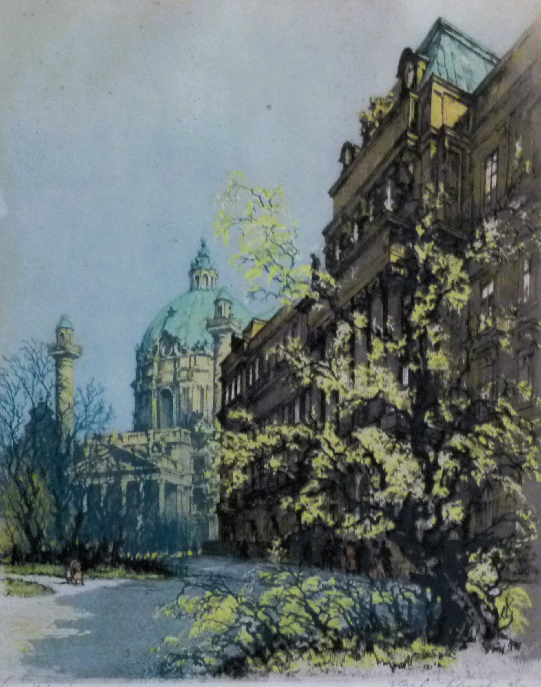 Wien-Kohlmarkt 水彩画 H. Frücht Wien-Kohlmarkt 水彩画 H. Frücht A View of Karlskirche, Vienna, by