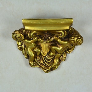 Gypsum Wall Shelf with Two Angels - Gilded & Patinated, Putto Cherub