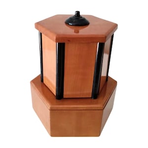 Humidor esagonale Art Déco svizzero vintage anni '70 con scatola per sigarette e cassetta degli attrezzi da scrivania