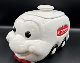 Vintage Torbogen Home Style Cookies Keramik Weiß Lieferwagen Keksdose