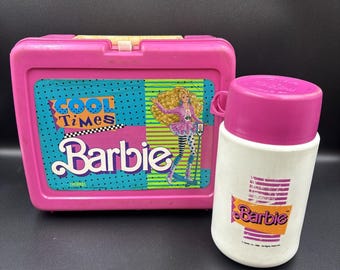 1989 Cool Times Barbie roze thermoskan plastic lunchbox Mattel retro