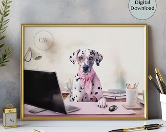 Adorable Dalmatian Watercolor Digital Download | Dalmatian Pet Portrait | Animal Art| Dog Gift | Unique Pet Office Decor | Dalmatian Lover