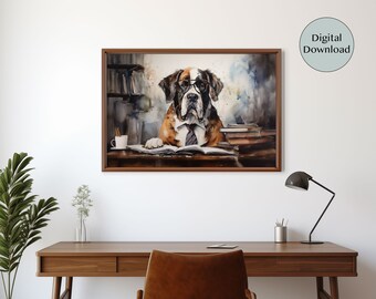 Saint Bernard Dog Watercolor Digital Download | Pet Art | Unique Pet Decor | Watercolor Animal Art| Saint Bernard Dog Gift| Office Decor
