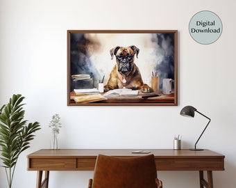 Boxer Dog Watercolor Digital Download| Pet Art | Unique Pet Decor | Watercolor Animal Art| Boxer Dog Gift | Office Decor| Boxer Office Decor