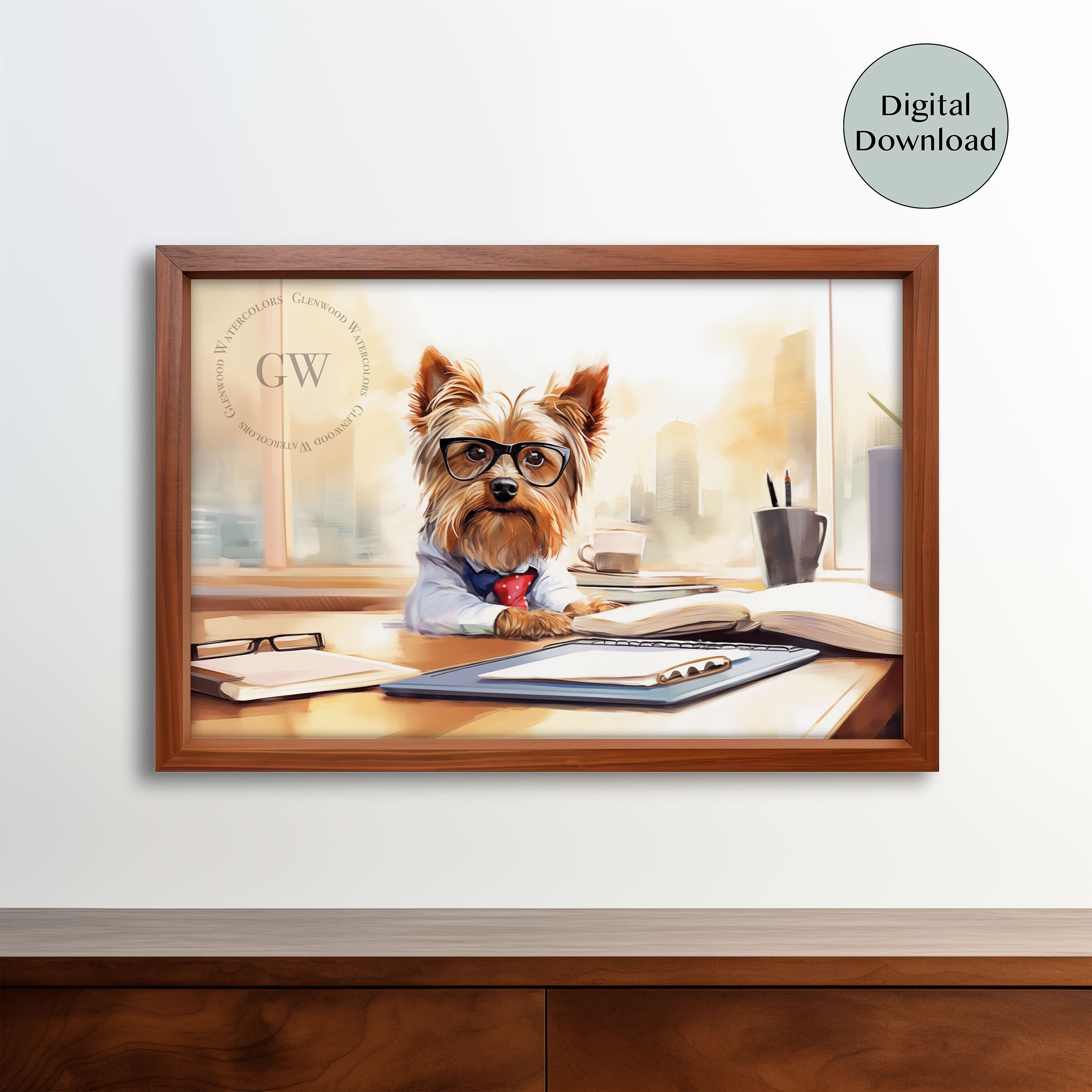 Yorkshire Terrier Watercolor Digital Download | Pet Art | Unique Pet Wall Decor | Watercolor Animal Art| Yorkie Mom Gift Idea | Office Decor