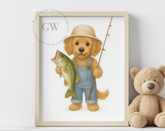 Watercolor Gone Fishing Dogs Set Of 3 Nursery Digital Download | Nursery Art| Fishing Decor |Boys Nursery | Fishing Art|Adventure Nursery