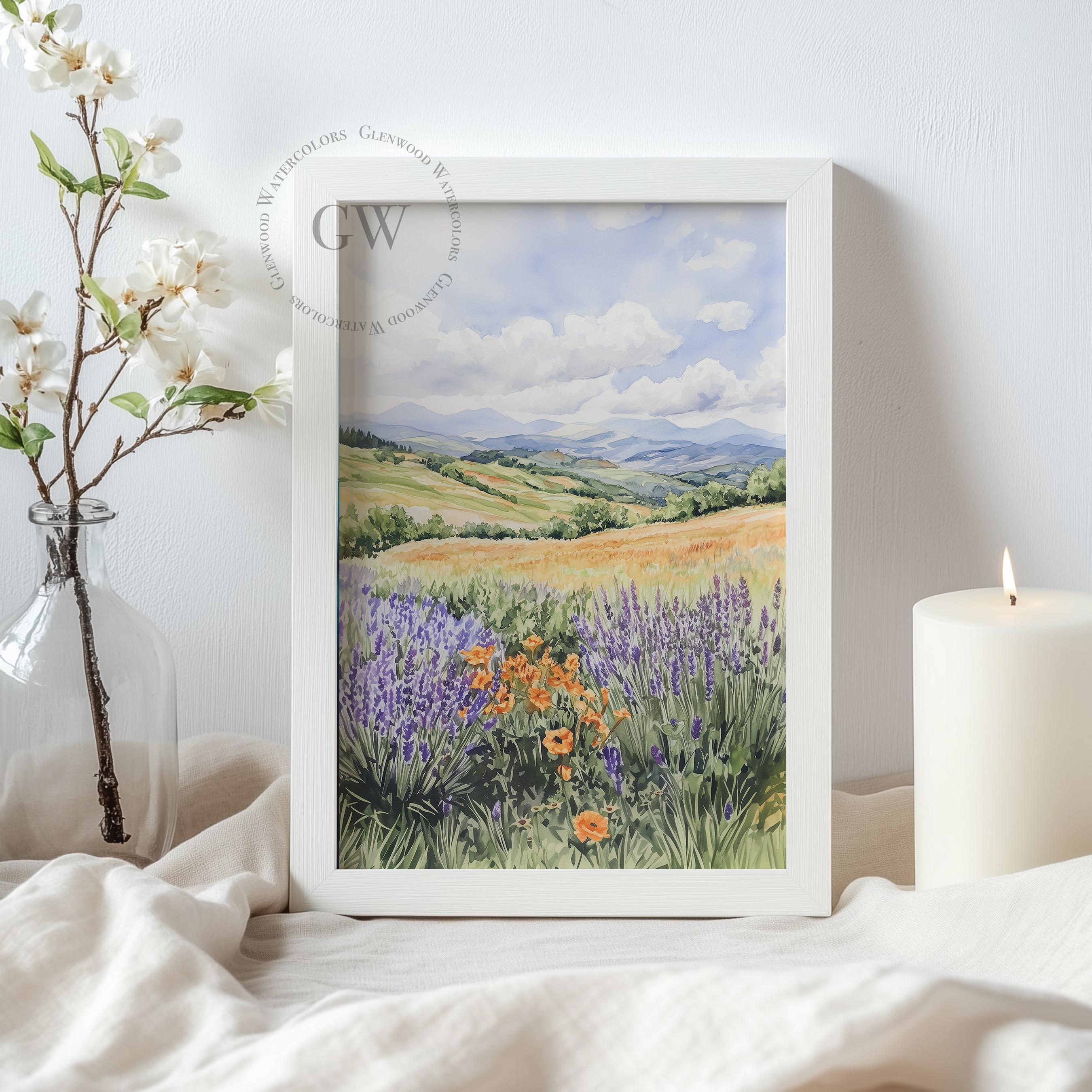 Watercolor Wildflower and Mountain Landscape Digital Download ...