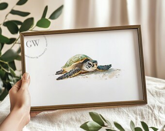 Watercolor Green Sea Turtle Digital Download | Coastal Decor | Beach Vibe Artwork | Beautiful Sea Turtle Art | Watercolor Sea Themed Decor