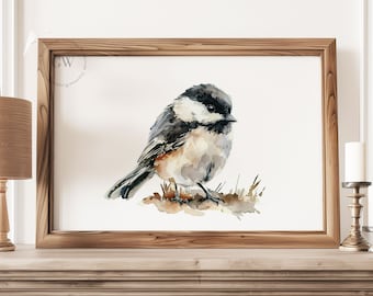 Minimalist Watercolor Chickadee Bird Digital Download | Watercolor Bird Art | Farmhouse Wall Decor | Minimalist Watercolor| Bird Enthusiast