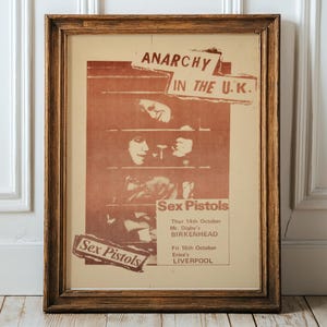 Póster vintage de concierto de los Sex Pistols, lámina de punk rock retro, recuerdos musicales clásicos de los 70, decoración de pared para amantes de la música.