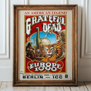 Vintage Grateful Dead Poster, Europe 1990 Tour, Berlin Concert Art Print, Retro Rock Band Wall Decor, 90s Music Memorabilia