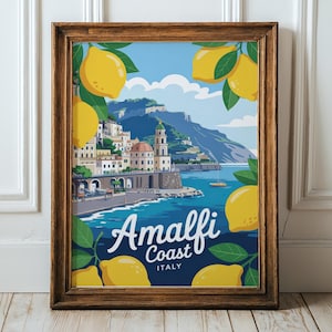 Poster retrò della Costiera Amalfitana: arte di viaggio vintage della Riviera italiana
