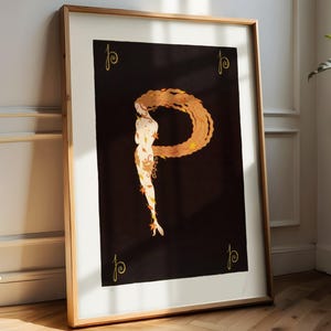 Vintage Jugendstil Poster, Sexy Göttin Buchstabe P, klassischer Kunstdruck, Dekorative Wandkunst, Retro Stil Plakat, elegantes Wohndekor,