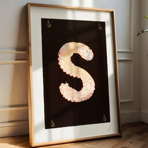Póster del alfabeto Art Nouveau, impresión vintage de la letra S, arte mural tipográfico decorativo, decoración retro para el hogar, ilustración de iniciales