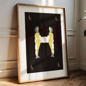 Pôster Art Déco Vintage, Impressão de Figuras Gêmeas Retrô, Arte de Parede Única para Decoração de Casa, Arte em Estilo Antigo, Peça de Arte Estética