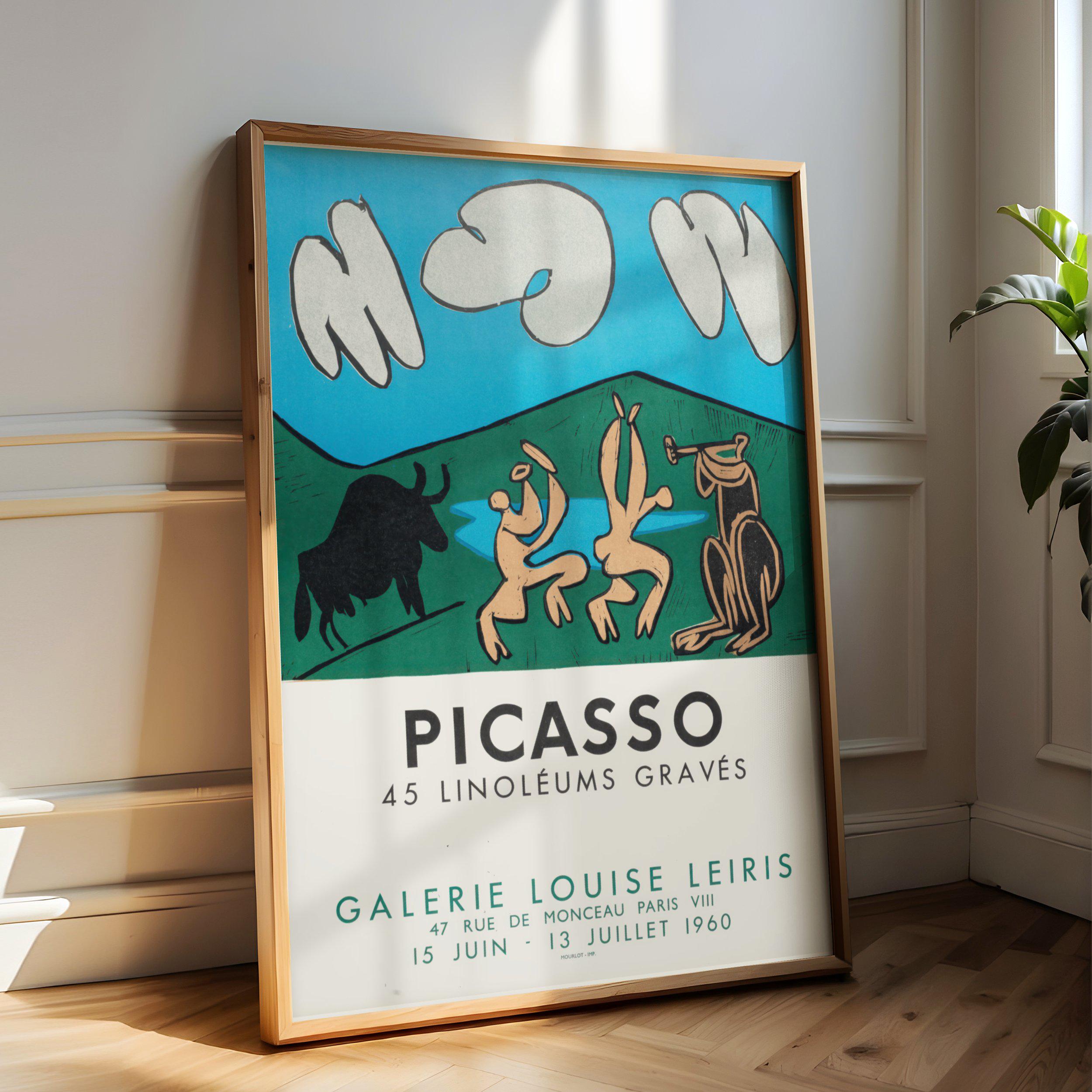 Póster de exposición de arte, obra de 45 Linoleums Graves, galería vintage Louise Leiris, decoración mural coleccionable, grabado de Picasso de 1960