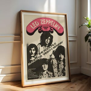Póster vintage de Led Zeppelin, arte mural de conciertos retro, impresión de banda de rock, recuerdos musicales, póster de banda clásica, decoración del hogar, idea de regalo
