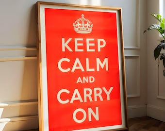 Póster vintage &quot;Keep Calm and Carry On&quot;, arte mural inspirador para el hogar, impresión motivacional clásica, póster rojo y blanco, decoración para dormitorio.