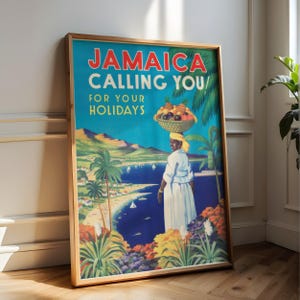 Jamaica Vintage Travel Poster, Digital Print, Retro Holiday Art, Caribbean Island Decor, Tropical Wall Art, Calling You Poster