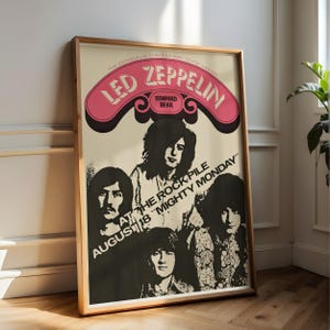 Retro Led Zeppelin Concert Poster, Vintage Rock Band Wall Art, Edward Bear Music Tour Print, Classic 1970s Rock Memorabilia Poster