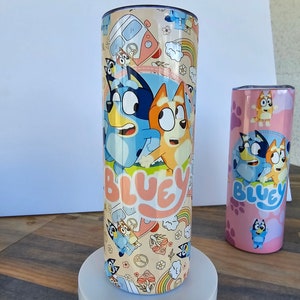 Cartoon Tumbler Cup 20oz with Lid & Straw - Blue Dog Mug, Gift for Kids, Free Shipping
